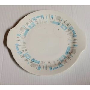 1950s Royal Blue Haven 11.5×8 Inches Handled Cake Plate‎